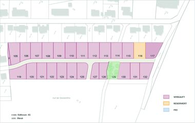 Grundriss zeigt die Aufteilung des Reservierungsplans für das Baugebiet Lützelbach-Maintalblick.