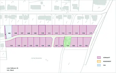 Grundriss zeigt die Aufteilung des Reservierungsplans für das Baugebiet Lützelbach-Maintalblick.