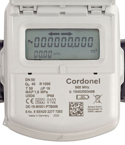 Das Bild zeigt ein Ultraschallwasserzähler von Cordonel Gewerbe