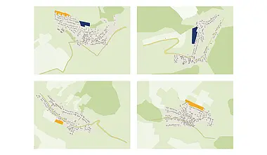 Das Bild zeigt grafische Flächen von den Ortsteilen von Lützelbach.