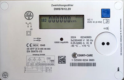 Das Bild zeigt einen Haushaltszähler bzw. einen Zweirichtungszähler.