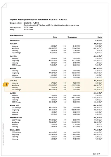 Seite 5 einer Beispielabrechnung einer PV-Anlage über 10 kW