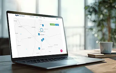 Desktop-Bildschirm zeigt Webseite der technischen Plattform „HyCo Connect“.