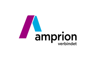 Amprion-Logo mit Schriftzug „verbindet“.