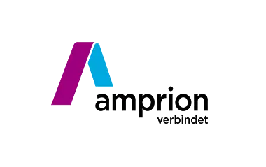 Amprion-Logo mit Schriftzug „verbindet“.