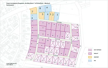 Grundriss zeigt die Aufteilung des Reservierungsplans für das Baugebiet „Am Kirschberg“ in Brensbach