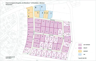Grundriss zeigt die Aufteilung des Reservierungsplans für das Baugebiet „Am Kirschberg“ in Brensbach