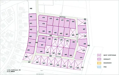 Grundriss zeigt die Aufteilung des Reservierungsplans für das Baugebiet Schaafheim-Mosbach "Am Mischborn".