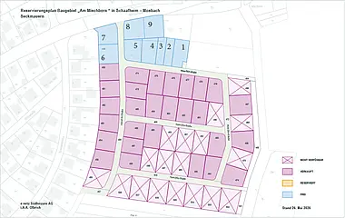 Grundriss zeigt die Aufteilung des Reservierungsplans für das Baugebiet Schaafheim-Mosbach "Am Mischborn".