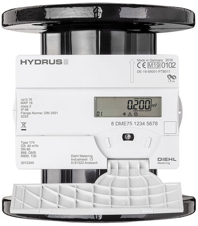 Das Bild zeigt ein Ultraschallwasserzähler von Hydrus Gewerbe