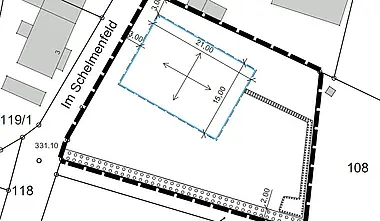 Grundriss des Bauprojekts "Günterfürst" mit Maßangaben und Beschriftungen.