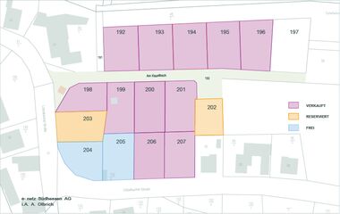 Grundriss zeigt die Aufteilung des Reservierungsplans für das Baugebiet Modautal-Brandau "Schafwiesen".