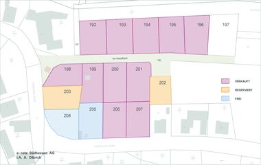 2025_02_19_RP_BRND Grundriss zeigt die Aufteilung des Reservierungsplans für das Baugebiet Modautal-Brandau "Schafwiesen".