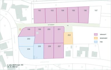 2025_02_19_RP_BRND Grundriss zeigt die Aufteilung des Reservierungsplans für das Baugebiet Modautal-Brandau "Schafwiesen".