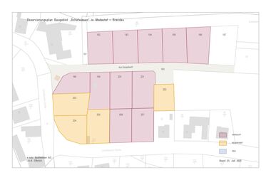 Grundriss zeigt die Aufteilung des Reservierungsplans für das Baugebiet Modautal-Brandau "Schafwiesen".